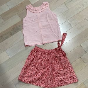 Maison Me girls cotton floral front pockets skirt & ruffle back buttons top